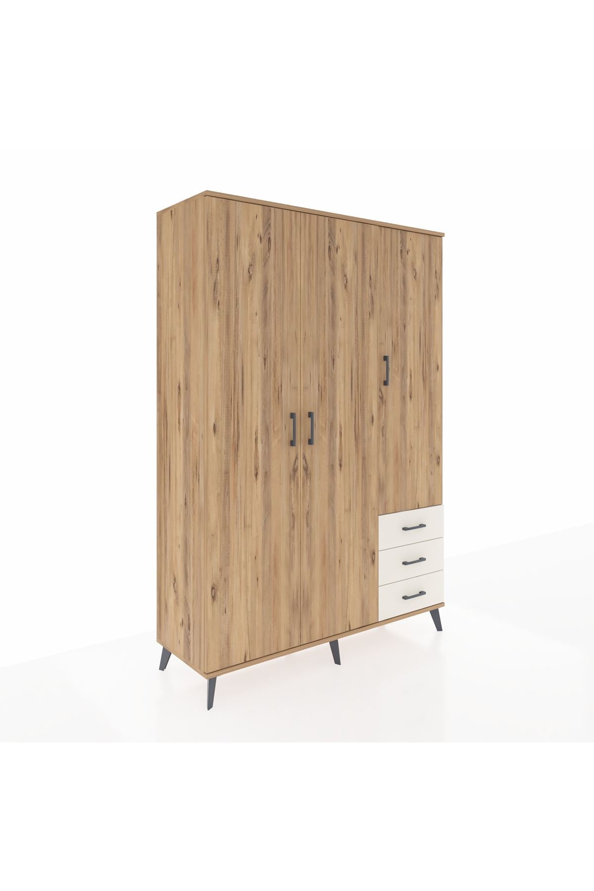 Hyperion Dolap 6 Raflı 3 Çekmeceli Tek Askılı 132x44x195 Çam-Çam/Aytaşı