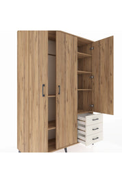 Hyperion Dolap 6 Raflı 3 Çekmeceli Tek Askılı 132x44x195 Çam-Çam/Aytaşı