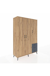 Hyperion Dolap 6 Raflı 3 Çekmeceli Tek Askılı 132x44x195 Çam-Çam/Antrasit