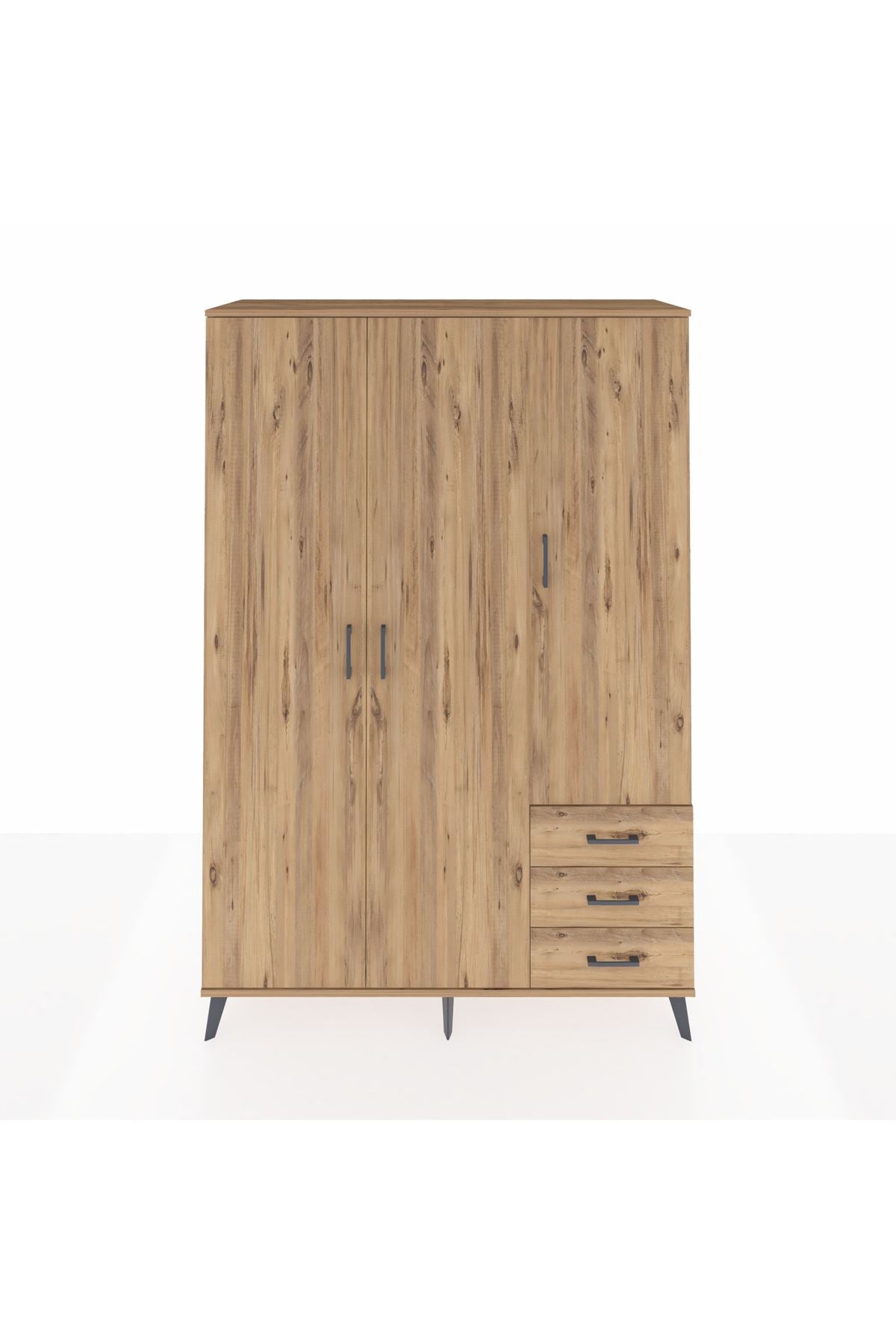 Hyperion Dolap 6 Raflı 3 Çekmeceli Tek Askılı 132x44x195 Çam-Çam/Çam