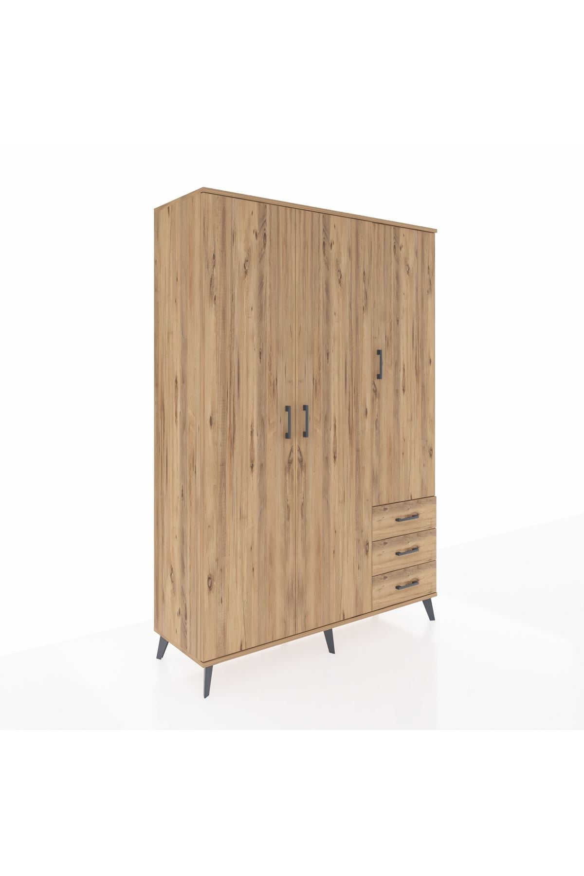 Hyperion Dolap 6 Raflı 3 Çekmeceli Tek Askılı 132x44x195 Çam-Çam/Çam