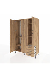 Hyperion Dolap 6 Raflı 3 Çekmeceli Tek Askılı 132x44x195 Çam-Çam/Çam