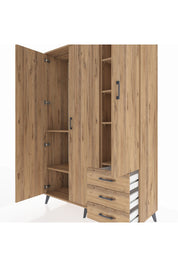 Hyperion Dolap 6 Raflı 3 Çekmeceli Tek Askılı 132x44x195 Çam-Çam/Çam