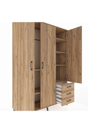 Hyperion Dolap 6 Raflı 3 Çekmeceli Tek Askılı 132x44x195 Çam-Çam/Çam