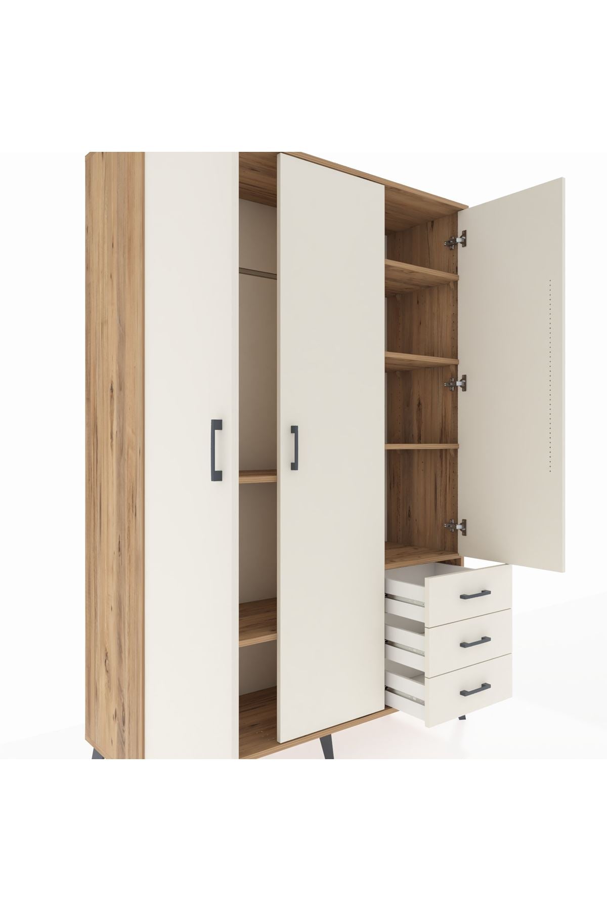 Hyperion Dolap 6 Raflı 3 Çekmeceli Tek Askılı 132x44x195 Çam-Aytaşı/Aytaşı