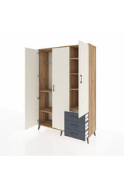 Hyperion Dolap 6 Raflı 3 Çekmeceli Tek Askılı 132x44x195 Çam-Aytaşı/Antrasit