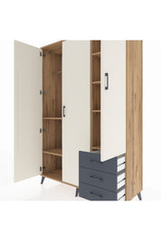 Hyperion Dolap 6 Raflı 3 Çekmeceli Tek Askılı 132x44x195 Çam-Aytaşı/Antrasit