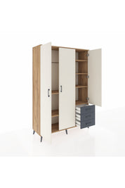 Hyperion Dolap 6 Raflı 3 Çekmeceli Tek Askılı 132x44x195 Çam-Aytaşı/Antrasit