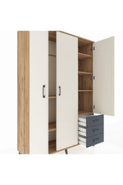 Hyperion Dolap 6 Raflı 3 Çekmeceli Tek Askılı 132x44x195 Çam-Aytaşı/Antrasit