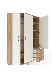 Hyperion Dolap 6 Raflı 3 Çekmeceli Tek Askılı 132x44x195 Çam-Aytaşı/Çam