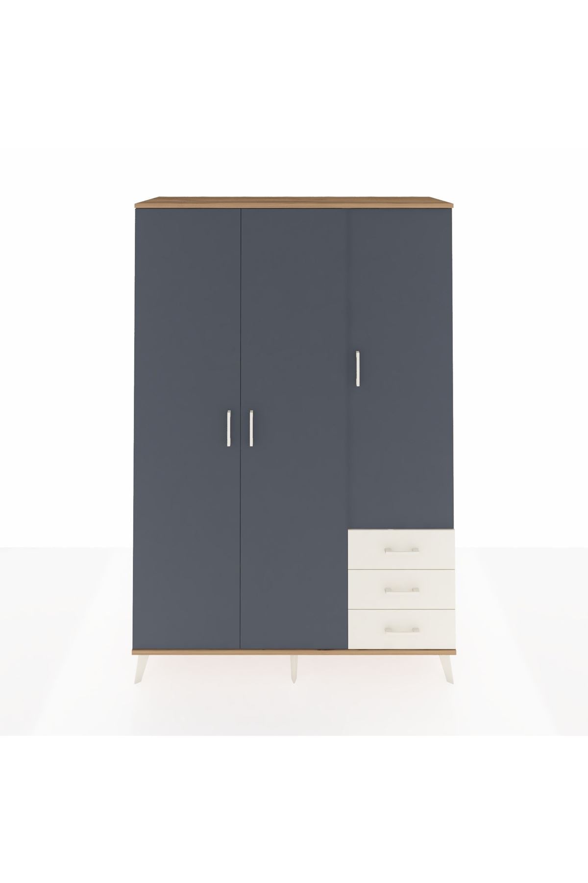 Hyperion Dolap 6 Raflı 3 Çekmeceli Tek Askılı 132x44x195 Çam-Antrasit/Aytaşı