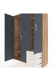 Hyperion Dolap 6 Raflı 3 Çekmeceli Tek Askılı 132x44x195 Çam-Antrasit/Aytaşı