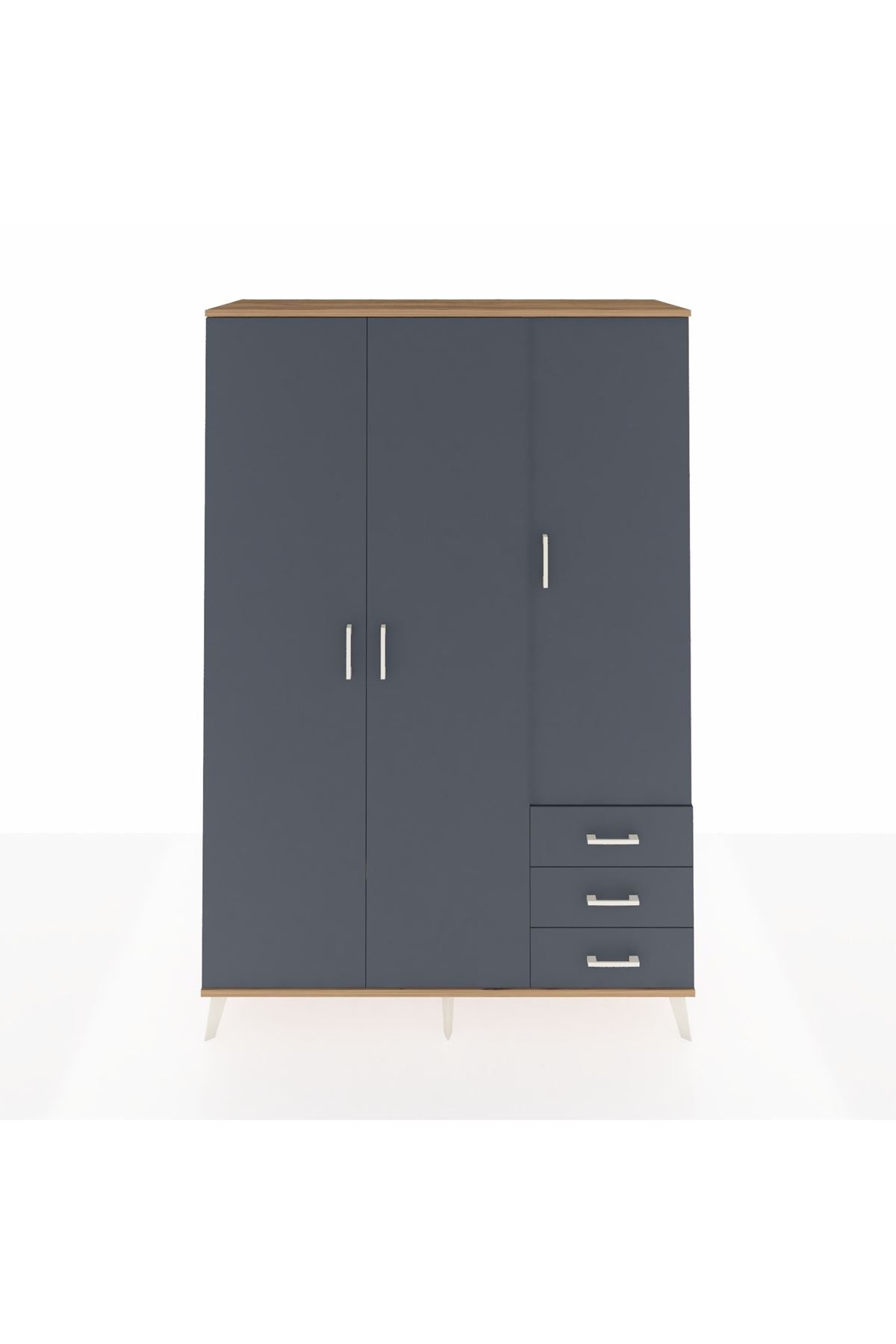 Hyperion Dolap 6 Raflı 3 Çekmeceli Tek Askılı 132x44x195 Çam-Antrasit/Antrasit