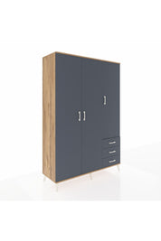 Hyperion Dolap 6 Raflı 3 Çekmeceli Tek Askılı 132x44x195 Çam-Antrasit/Antrasit