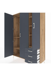 Hyperion Dolap 6 Raflı 3 Çekmeceli Tek Askılı 132x44x195 Çam-Antrasit/Antrasit