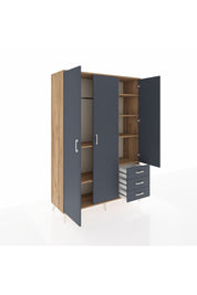 Hyperion Dolap 6 Raflı 3 Çekmeceli Tek Askılı 132x44x195 Çam-Antrasit/Antrasit