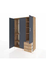 Hyperion Dolap 6 Raflı 3 Çekmeceli Tek Askılı 132x44x195 Çam-Antrasit/Çam