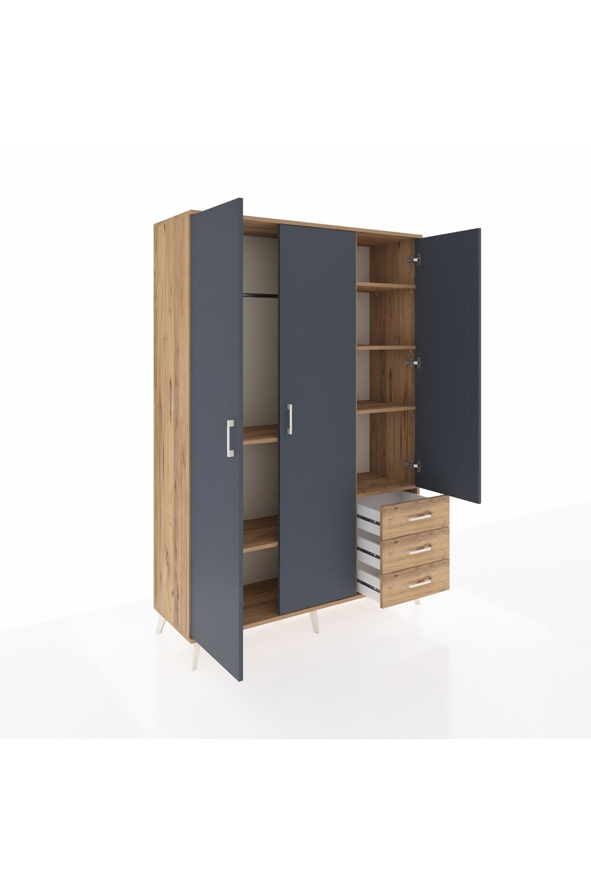 Hyperion Dolap 6 Raflı 3 Çekmeceli Tek Askılı 132x44x195 Çam-Antrasit/Çam