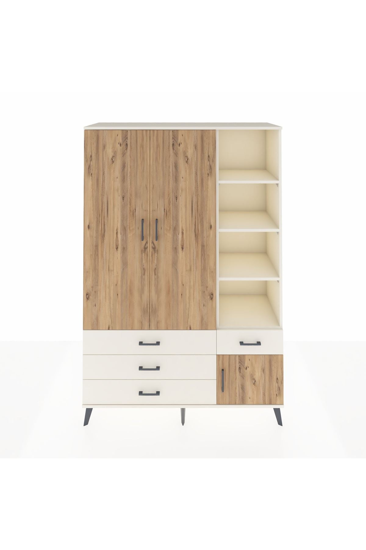 Hyperion Dolap 5 Raflı 4 Çekmeceli Tek Askılı 132x44x195 Aytaşı-Çam/Aytaşı