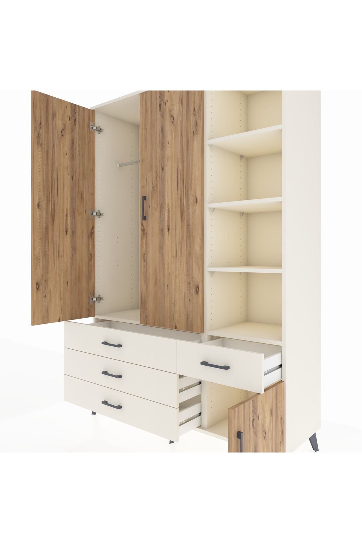 Hyperion Dolap 5 Raflı 4 Çekmeceli Tek Askılı 132x44x195 Aytaşı-Çam/Aytaşı