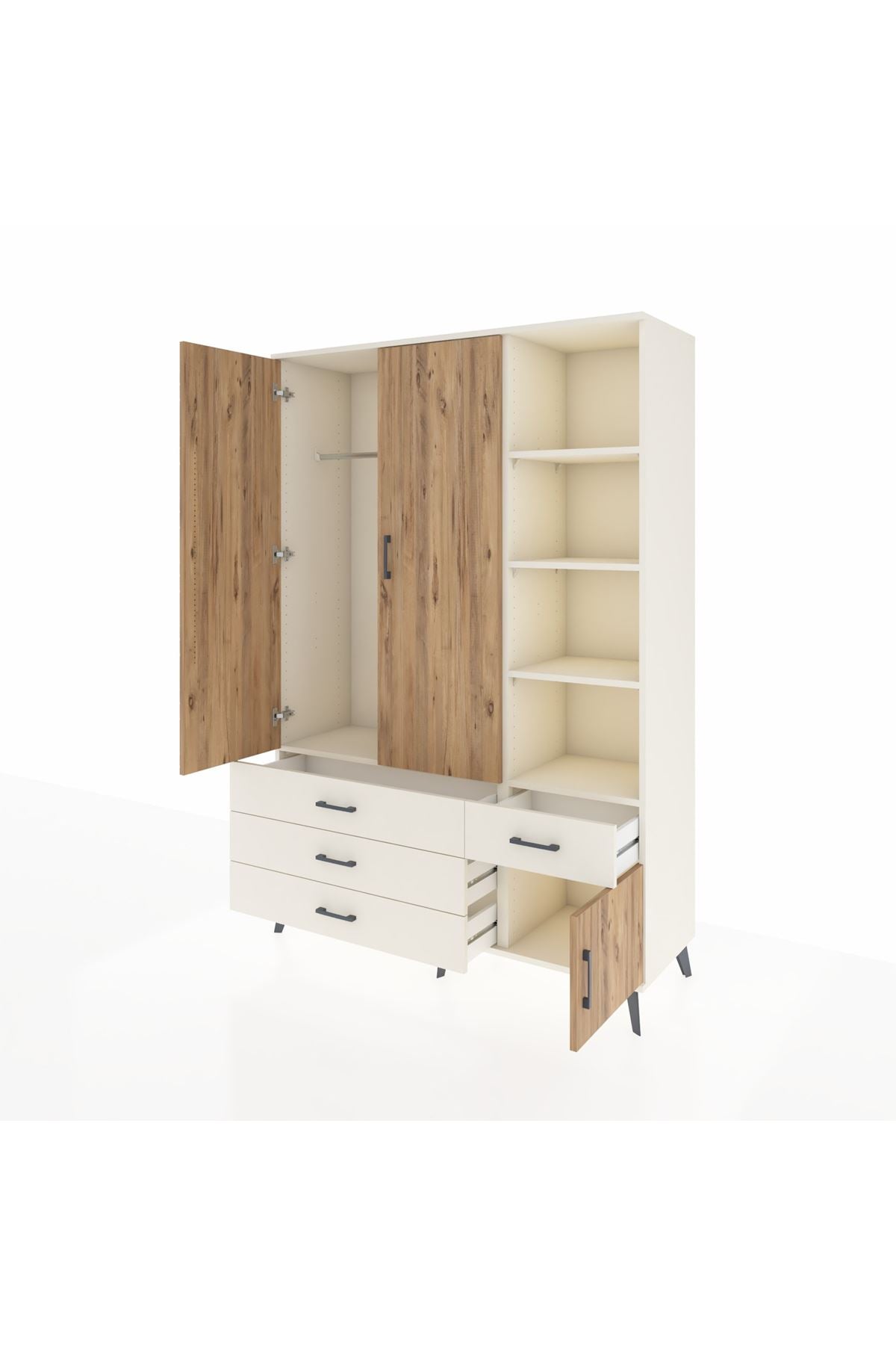 Hyperion Dolap 5 Raflı 4 Çekmeceli Tek Askılı 132x44x195 Aytaşı-Çam/Aytaşı