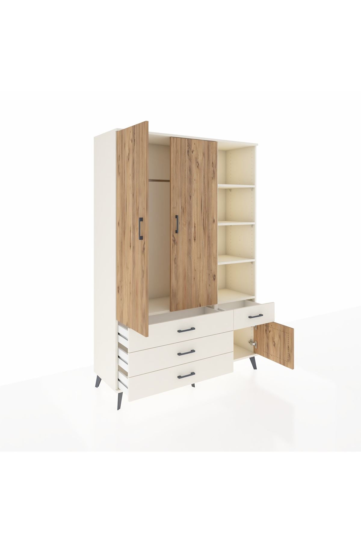 Hyperion Dolap 5 Raflı 4 Çekmeceli Tek Askılı 132x44x195 Aytaşı-Çam/Aytaşı