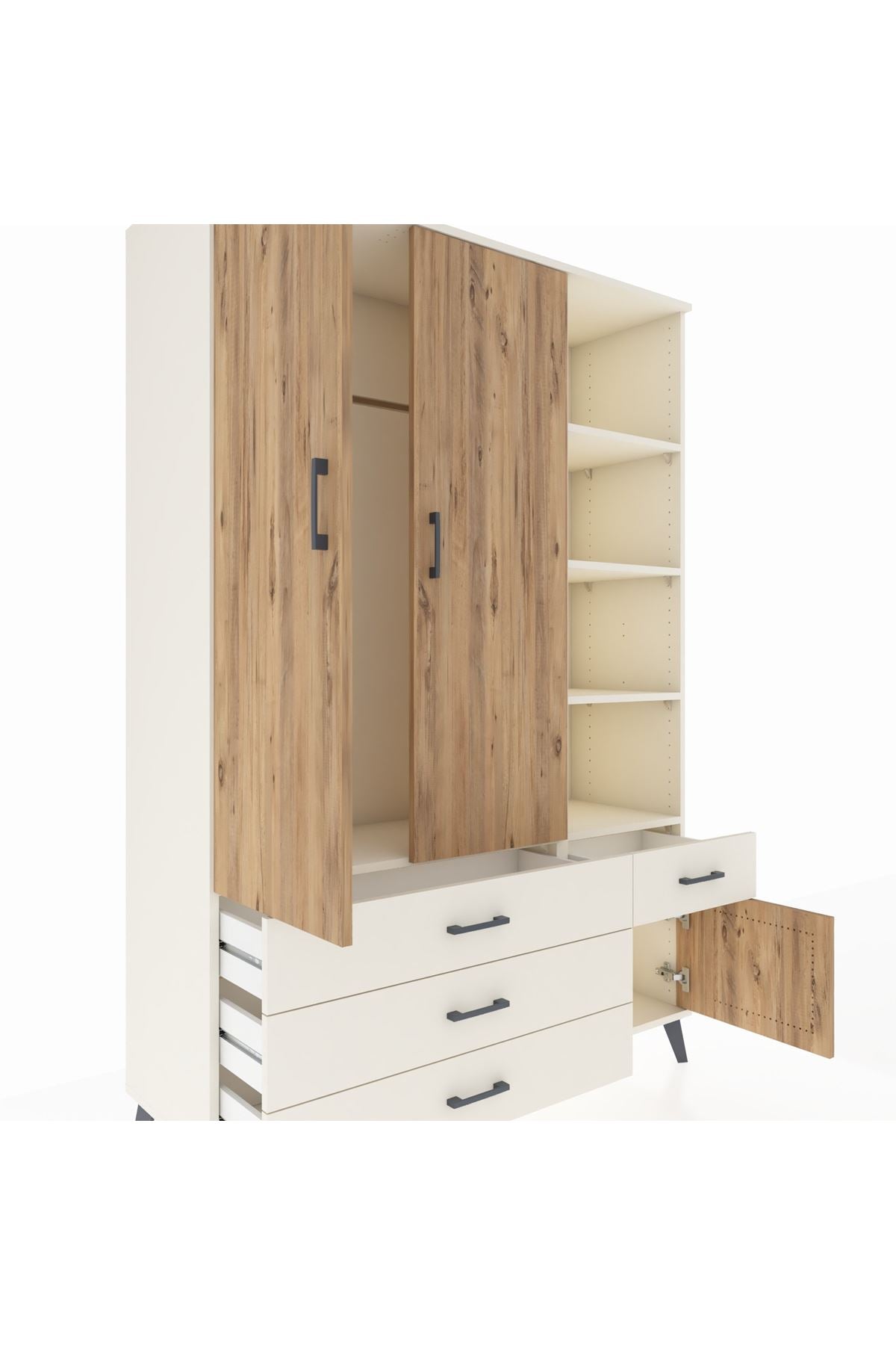 Hyperion Dolap 5 Raflı 4 Çekmeceli Tek Askılı 132x44x195 Aytaşı-Çam/Aytaşı