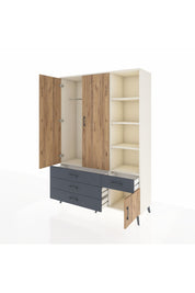 Hyperion Dolap 5 Raflı 4 Çekmeceli Tek Askılı 132x44x195 Aytaşı-Çam/Antrasit