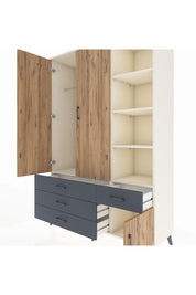 Hyperion Dolap 5 Raflı 4 Çekmeceli Tek Askılı 132x44x195 Aytaşı-Çam/Antrasit