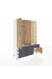 Hyperion Dolap 5 Raflı 4 Çekmeceli Tek Askılı 132x44x195 Aytaşı-Çam/Antrasit