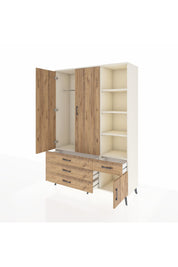 Hyperion Dolap 5 Raflı 4 Çekmeceli Tek Askılı 132x44x195 Aytaşı-Çam/Çam