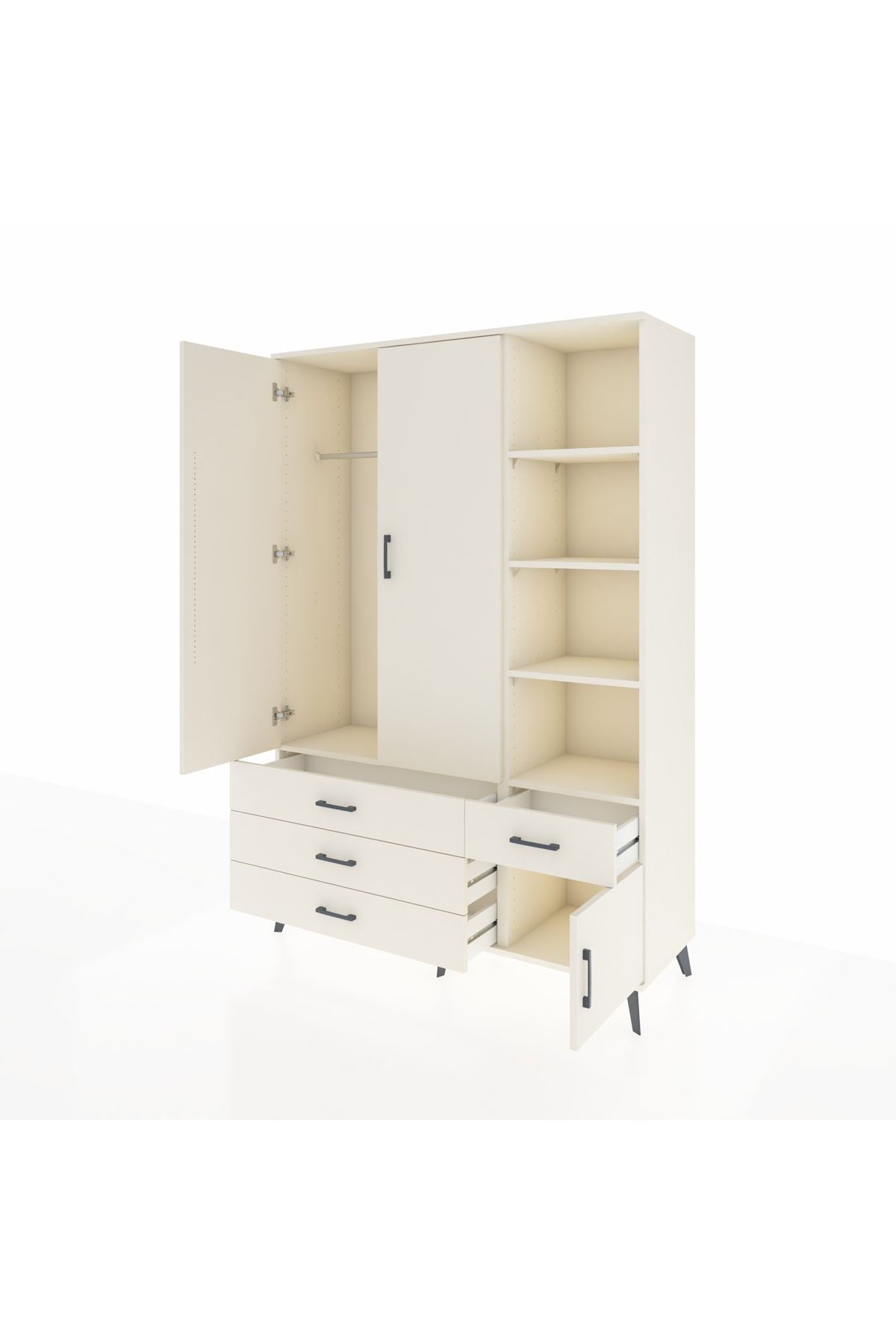 Hyperion Dolap 5 Raflı 4 Çekmeceli Tek Askılı 132x44x195 Aytaşı-Aytaşı/Aytaşı