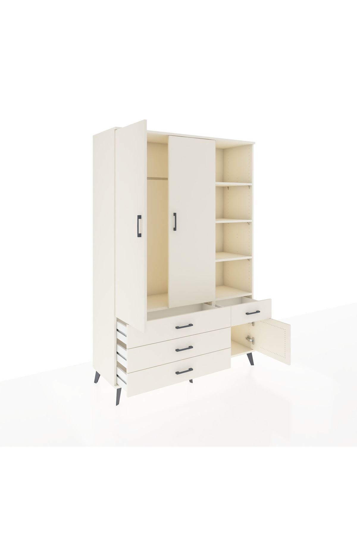 Hyperion Dolap 5 Raflı 4 Çekmeceli Tek Askılı 132x44x195 Aytaşı-Aytaşı/Aytaşı