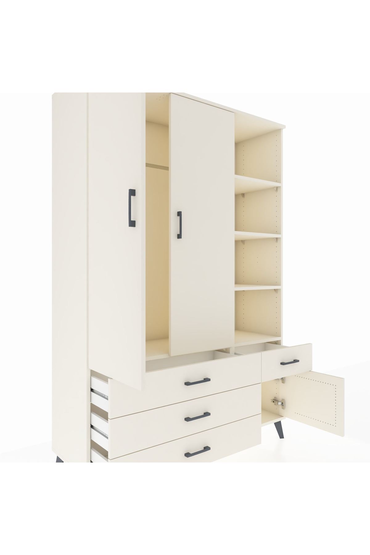 Hyperion Dolap 5 Raflı 4 Çekmeceli Tek Askılı 132x44x195 Aytaşı-Aytaşı/Aytaşı