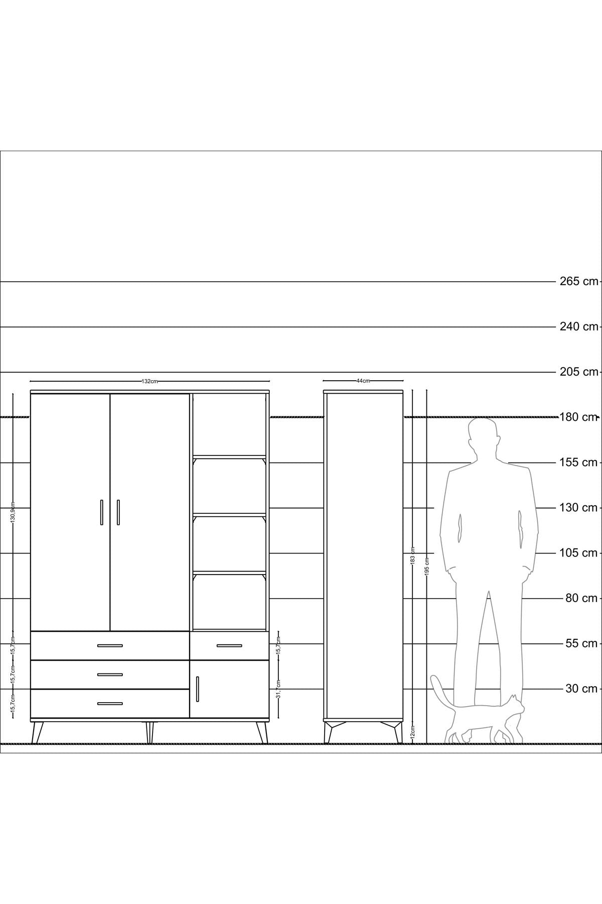 Hyperion Dolap 5 Raflı 4 Çekmeceli Tek Askılı 132x44x195 Aytaşı-Aytaşı/Aytaşı