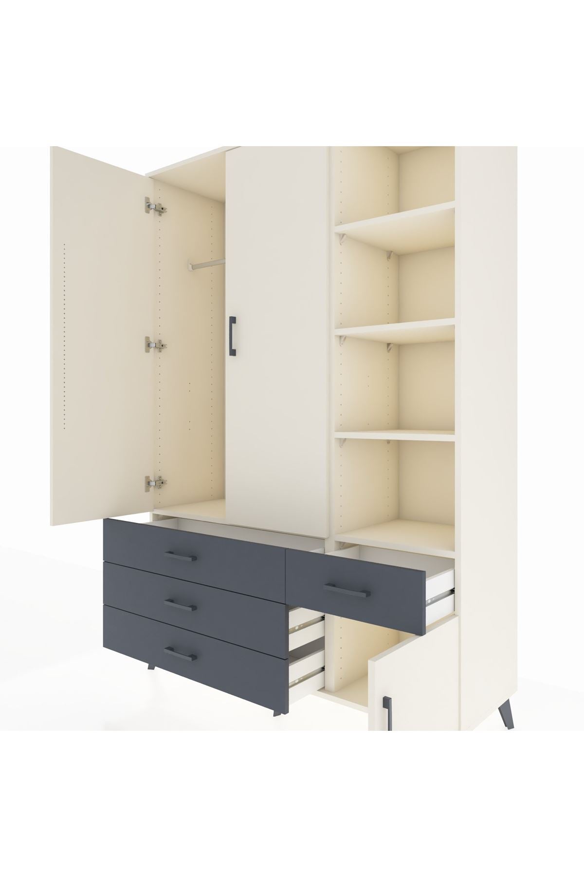 Hyperion Dolap 5 Raflı 4 Çekmeceli Tek Askılı 132x44x195 Aytaşı-Aytaşı/Antrasit