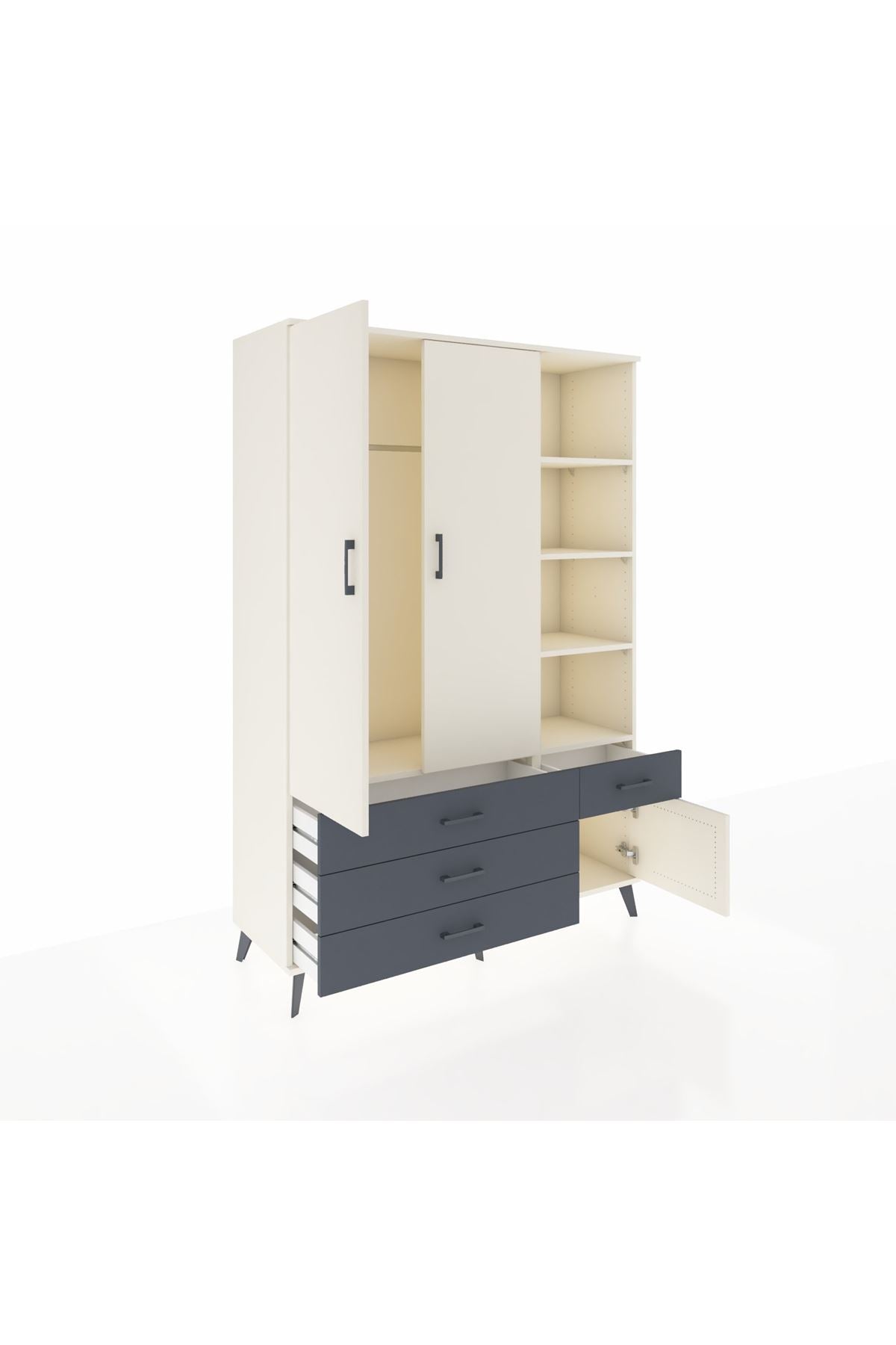 Hyperion Dolap 5 Raflı 4 Çekmeceli Tek Askılı 132x44x195 Aytaşı-Aytaşı/Antrasit