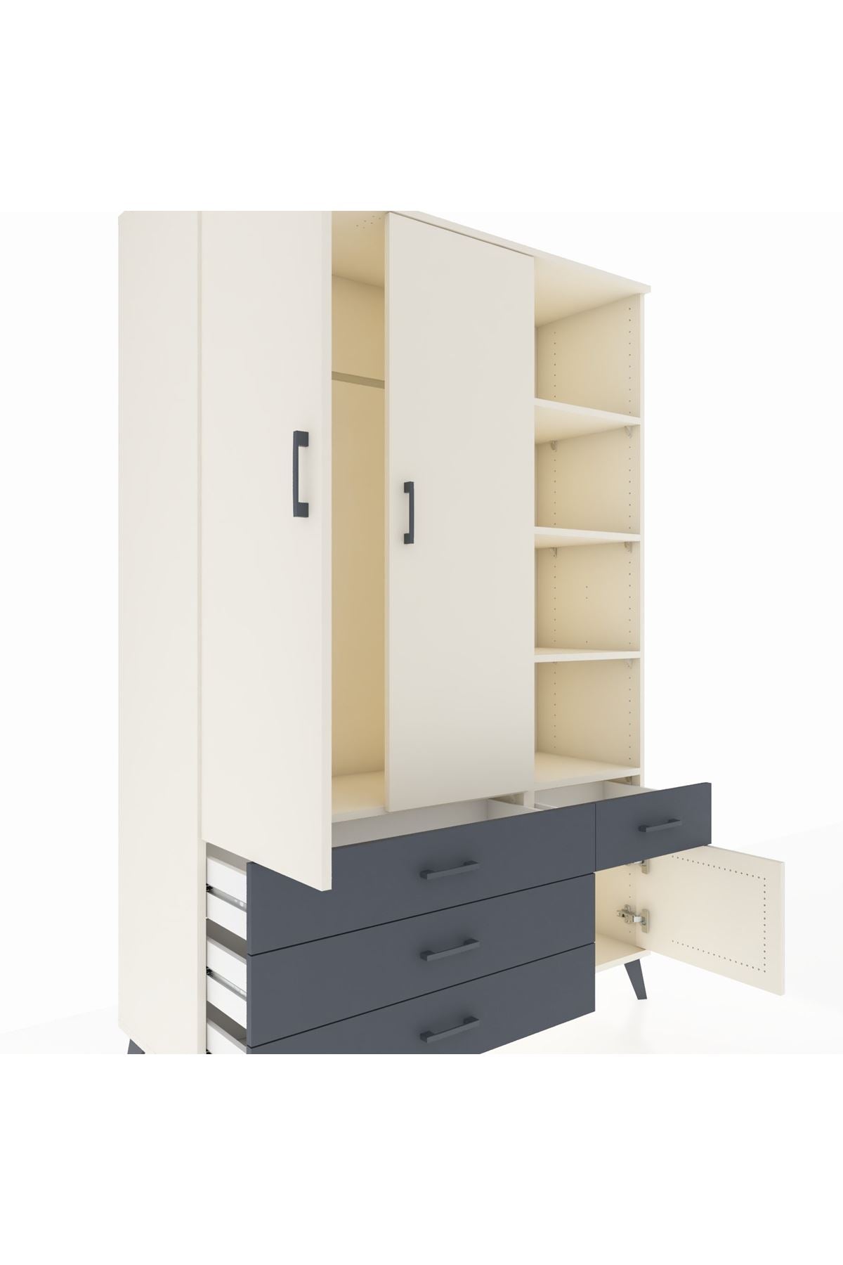 Hyperion Dolap 5 Raflı 4 Çekmeceli Tek Askılı 132x44x195 Aytaşı-Aytaşı/Antrasit