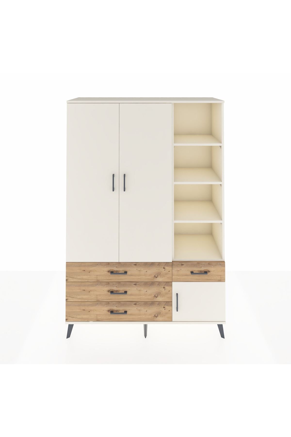 Hyperion Dolap 5 Raflı 4 Çekmeceli Tek Askılı 132x44x195 Aytaşı-Aytaşı/Çam