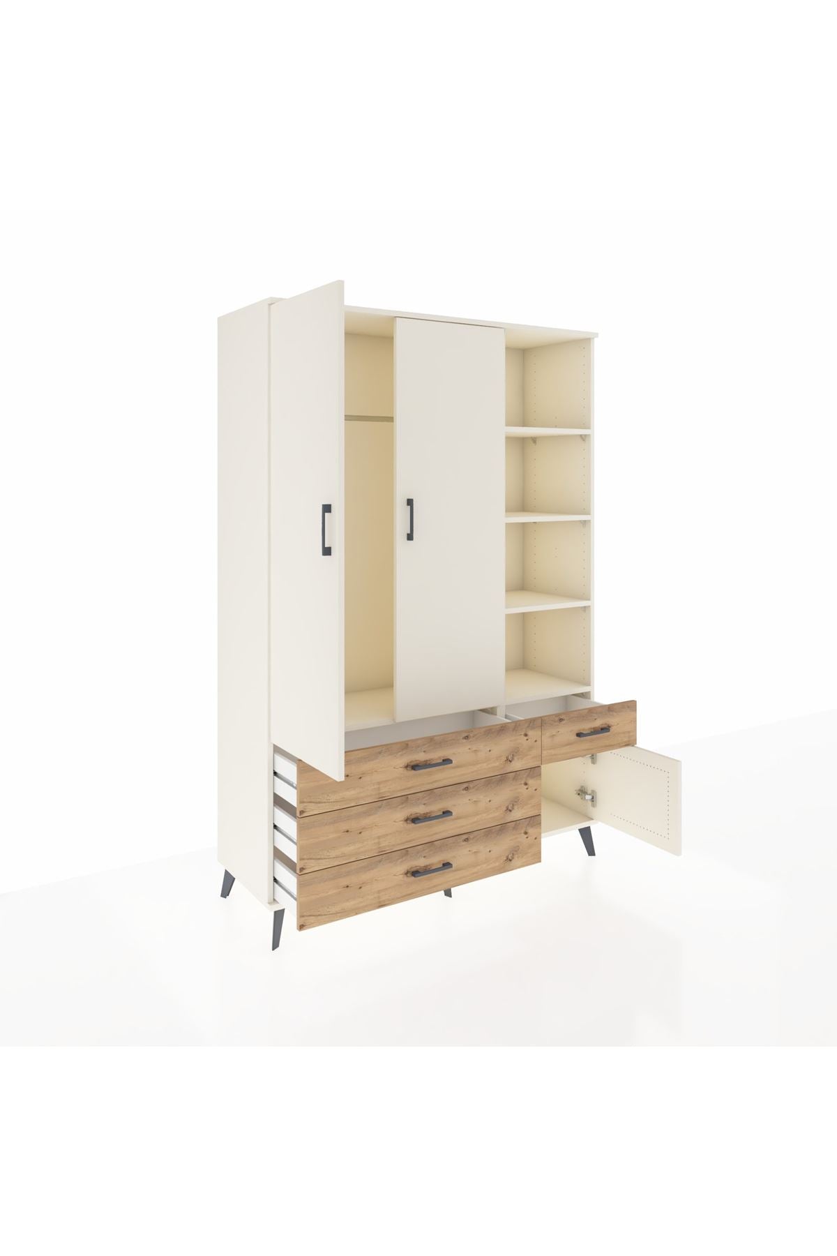 Hyperion Dolap 5 Raflı 4 Çekmeceli Tek Askılı 132x44x195 Aytaşı-Aytaşı/Çam