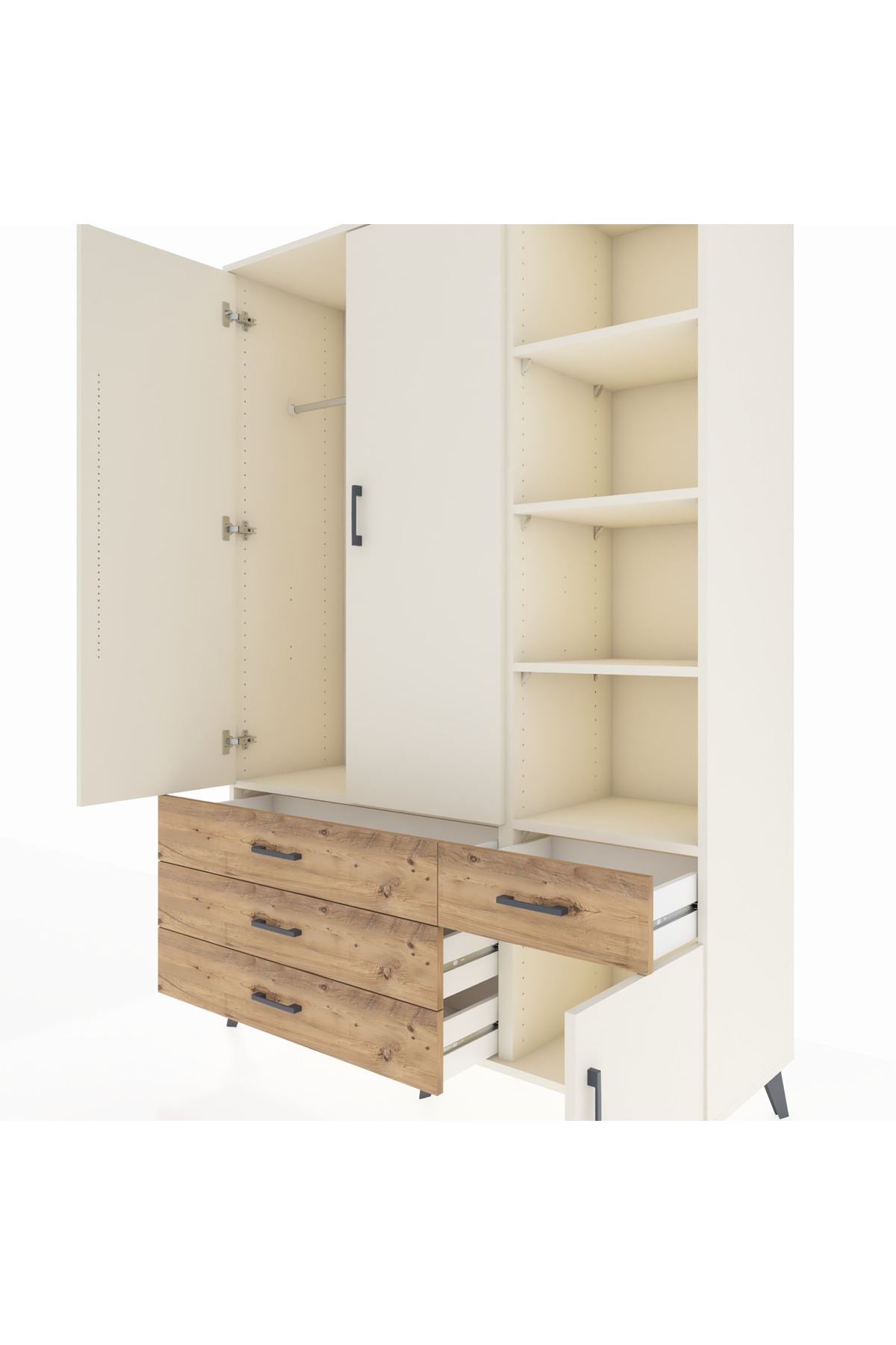 Hyperion Dolap 5 Raflı 4 Çekmeceli Tek Askılı 132x44x195 Aytaşı-Aytaşı/Çam