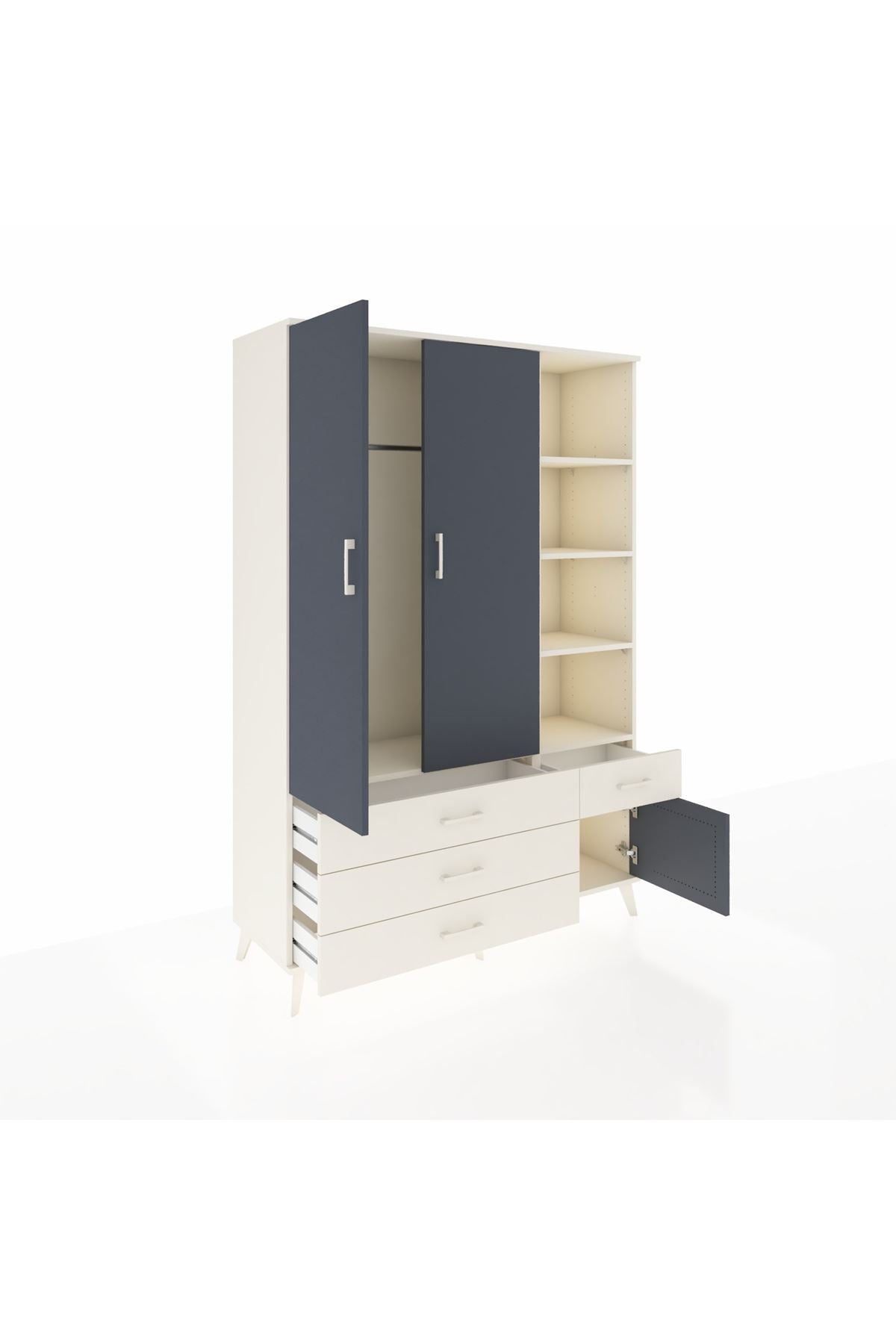 Hyperion Dolap 5 Raflı 4 Çekmeceli Tek Askılı 132x44x195 Aytaşı-Antrasit/Aytaşı