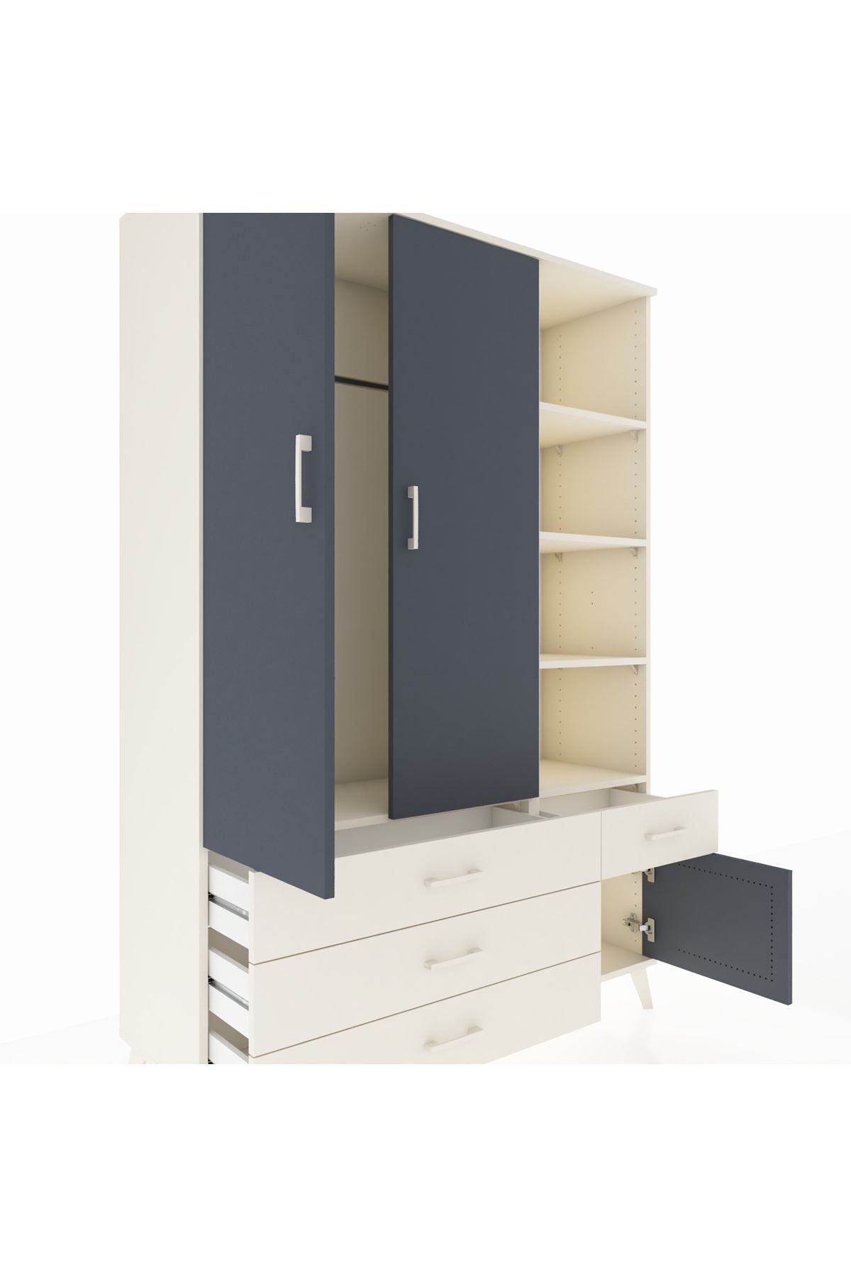 Hyperion Dolap 5 Raflı 4 Çekmeceli Tek Askılı 132x44x195 Aytaşı-Antrasit/Aytaşı