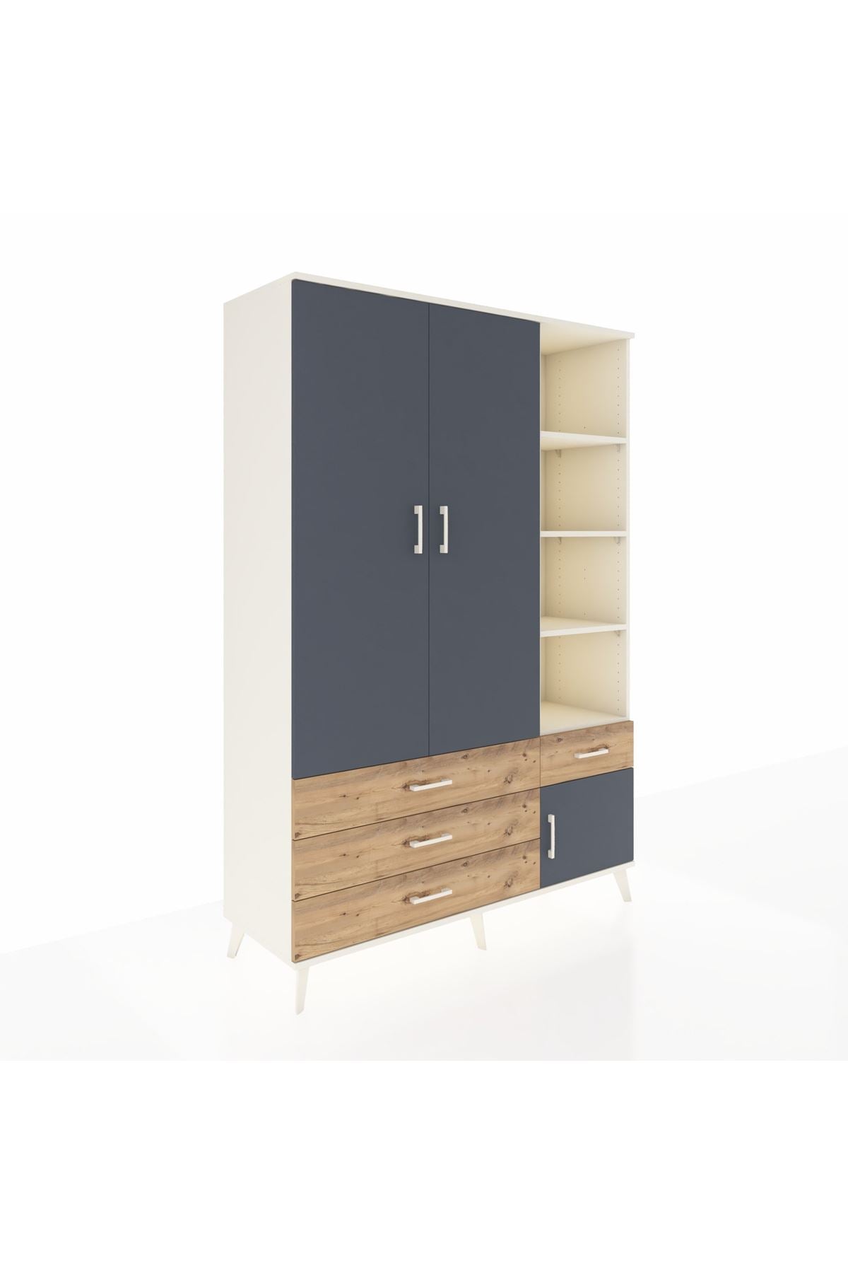 Hyperion Dolap 5 Raflı 4 Çekmeceli Tek Askılı 132x44x195 Aytaşı-Antrasit/Çam