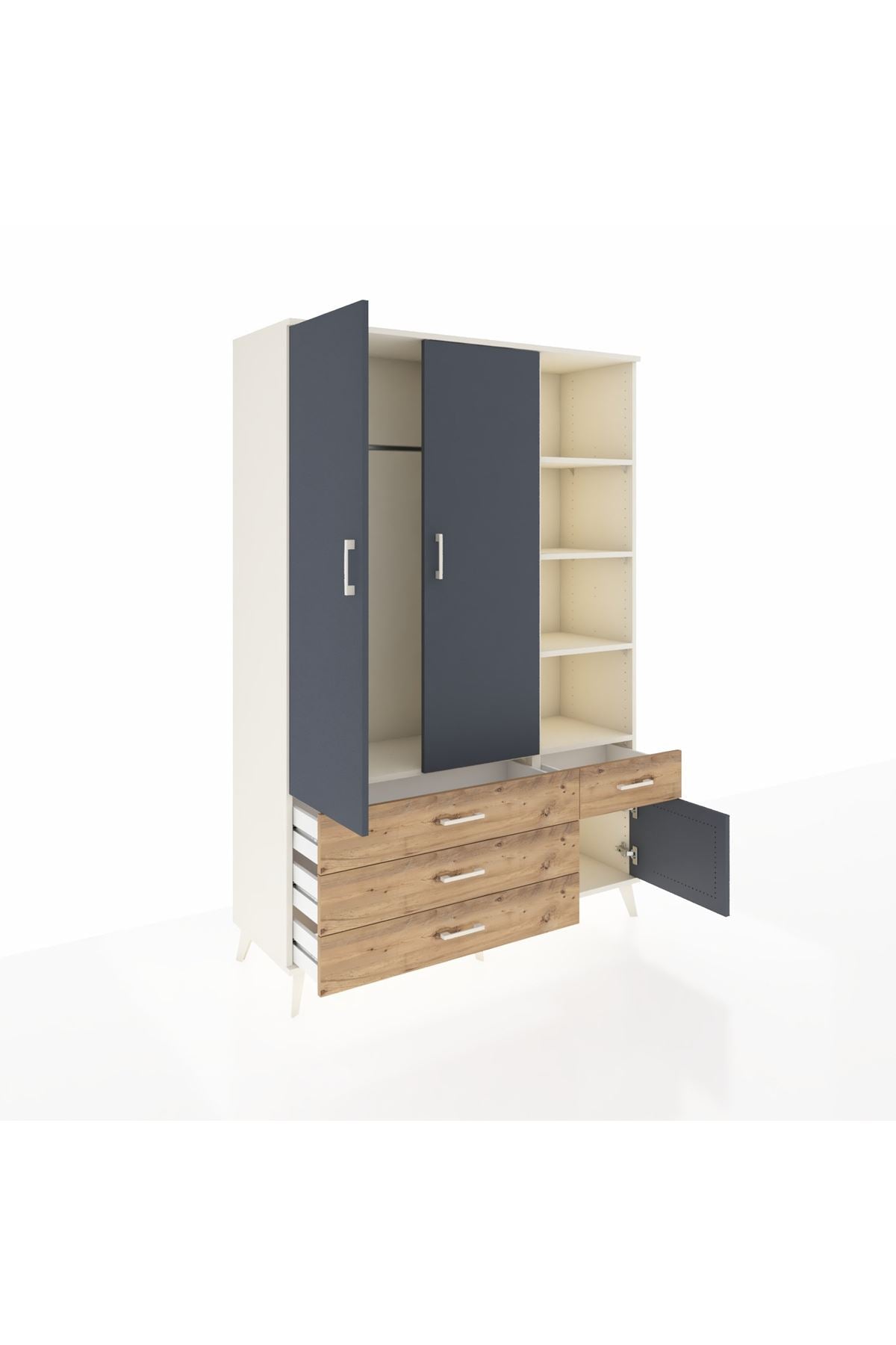 Hyperion Dolap 5 Raflı 4 Çekmeceli Tek Askılı 132x44x195 Aytaşı-Antrasit/Çam