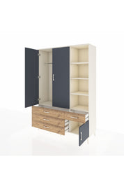 Hyperion Dolap 5 Raflı 4 Çekmeceli Tek Askılı 132x44x195 Aytaşı-Antrasit/Çam