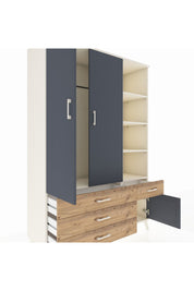 Hyperion Dolap 5 Raflı 4 Çekmeceli Tek Askılı 132x44x195 Aytaşı-Antrasit/Çam