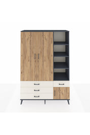 Hyperion Dolap 5 Raflı 4 Çekmeceli Tek Askılı 132x44x195 Antrasit-Çam/Aytaşı