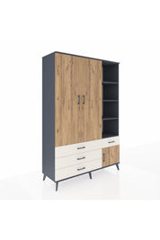 Hyperion Dolap 5 Raflı 4 Çekmeceli Tek Askılı 132x44x195 Antrasit-Çam/Aytaşı
