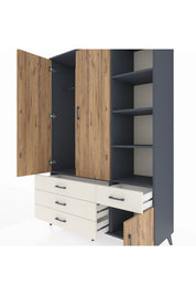 Hyperion Dolap 5 Raflı 4 Çekmeceli Tek Askılı 132x44x195 Antrasit-Çam/Aytaşı